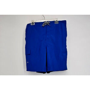 Route 66 Men Swim Trunks Blue Size L Pocket Drawstring Fly Front Built in Brief